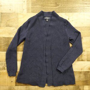 Lands’ End Drifter Cardigan Sweater‎ Women’s Medium Navy Blue 100% Cotton Knit